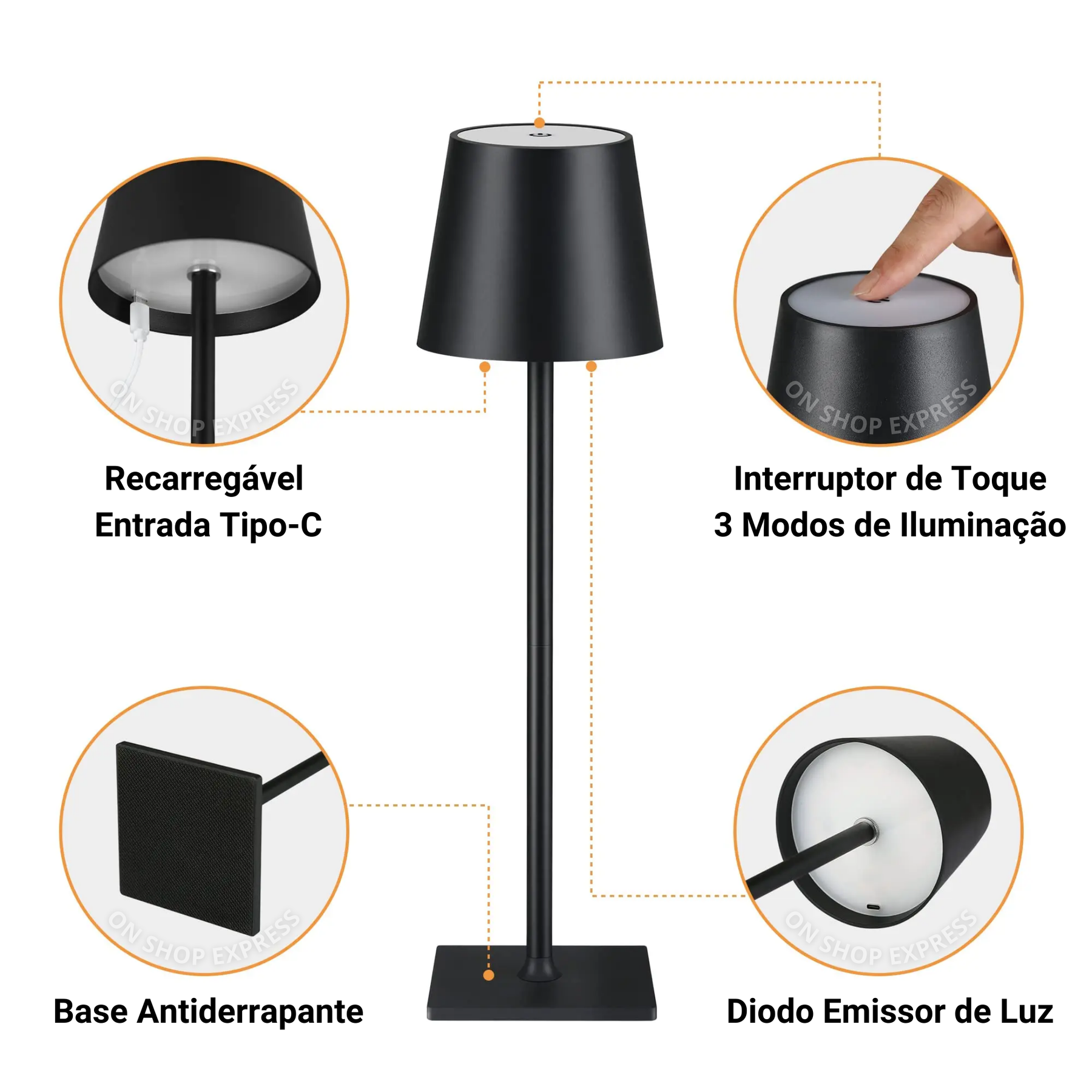 Luminária de Mesa Recarregável