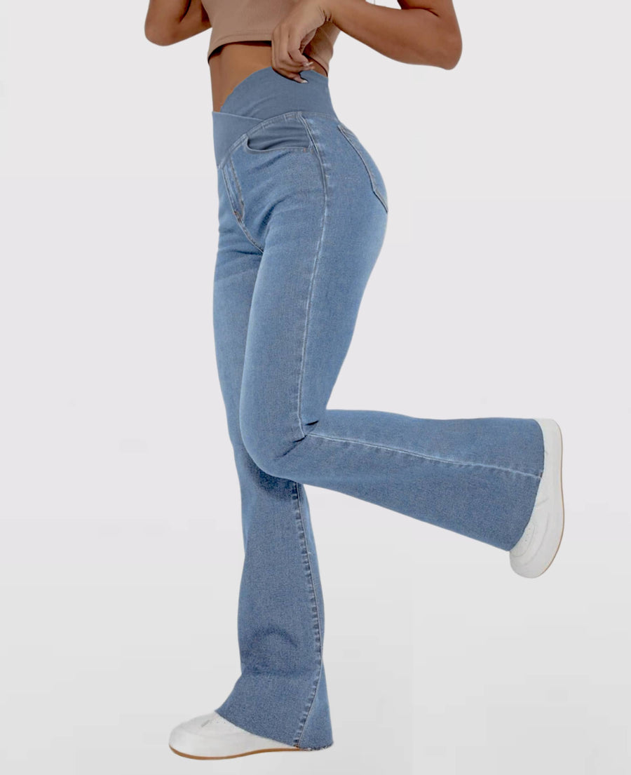Calça Jeans de Cintura Alta Cruzada Premium
