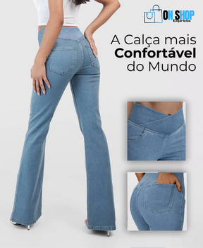 Calça Jeans de Cintura Alta Cruzada Premium